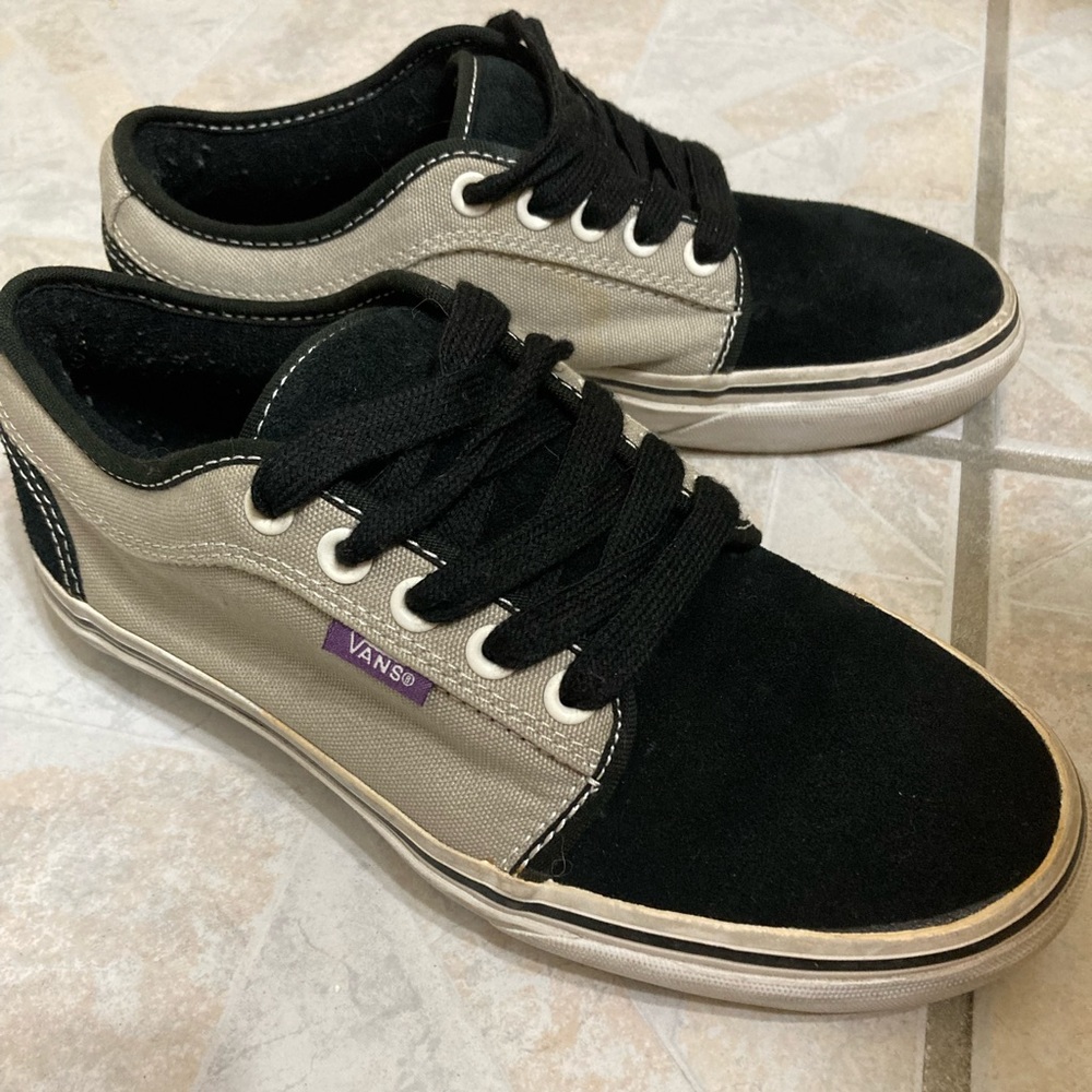 Gray and black vintage vans